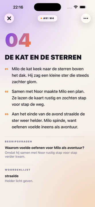 EVI-leesverhaal met begripsvragen en woordenlijst