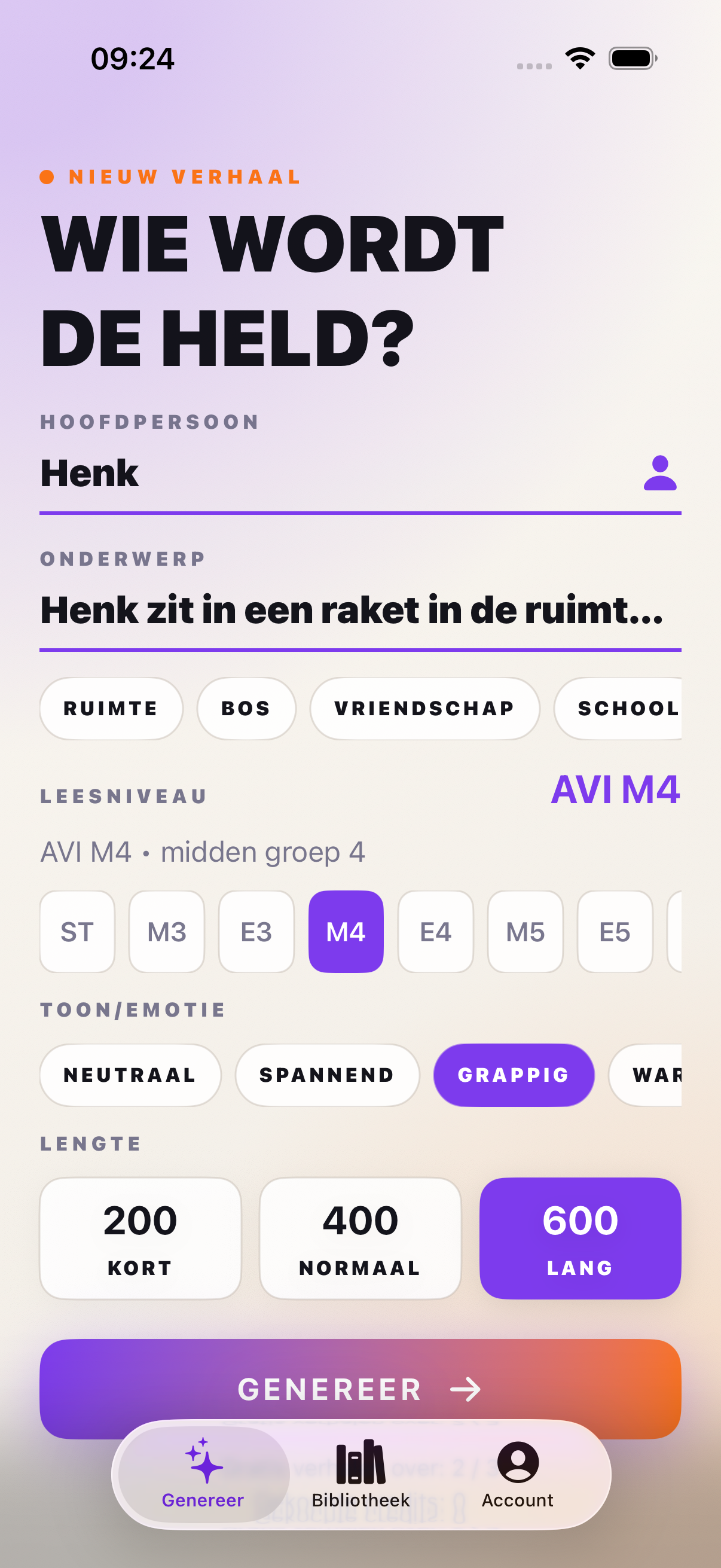 Het echte EVI-scherm waarmee ouder en kind een verhaal samenstellen